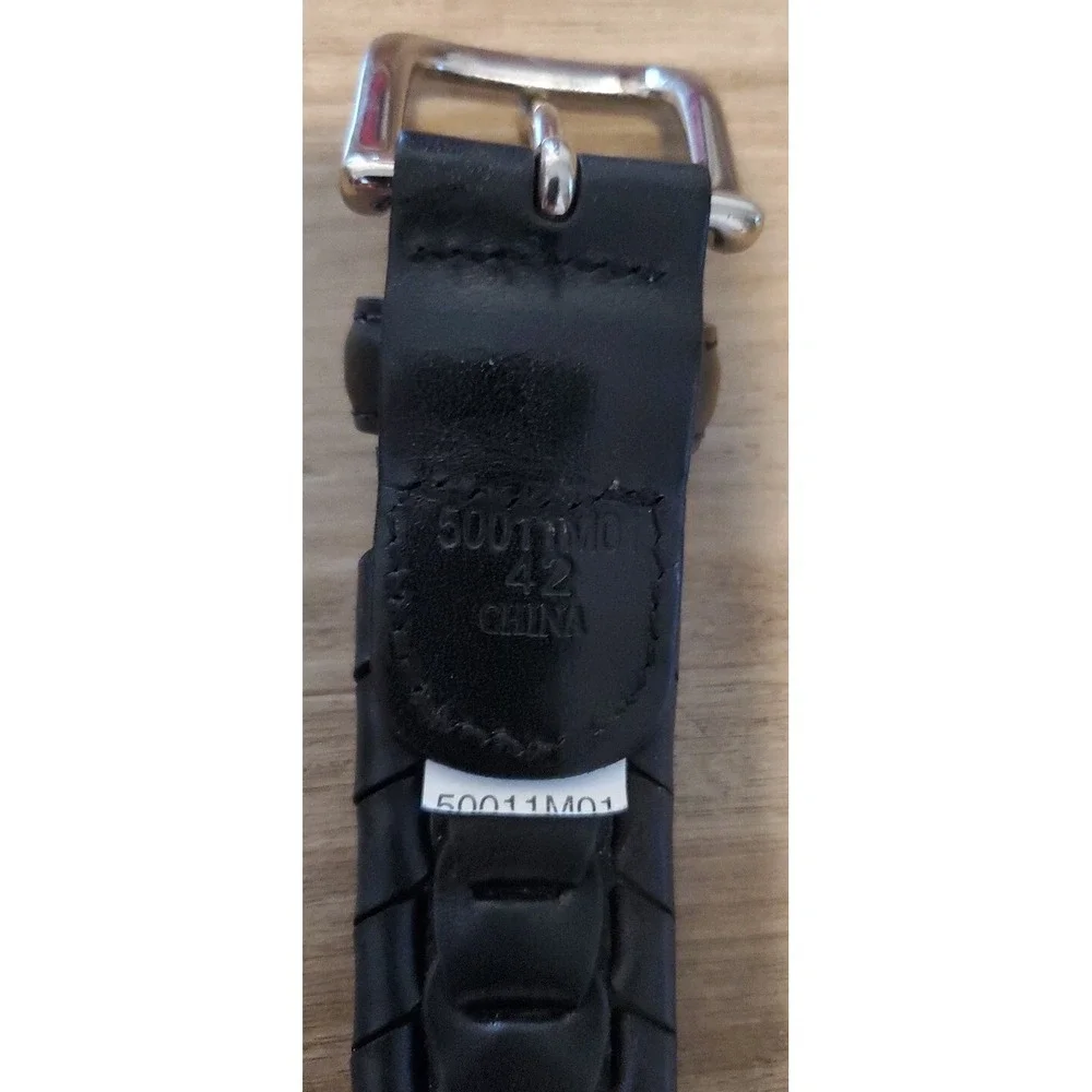 Western Woven Black Faux Leather Belt Chain Link Silver Tone Buckle Mens Size 42